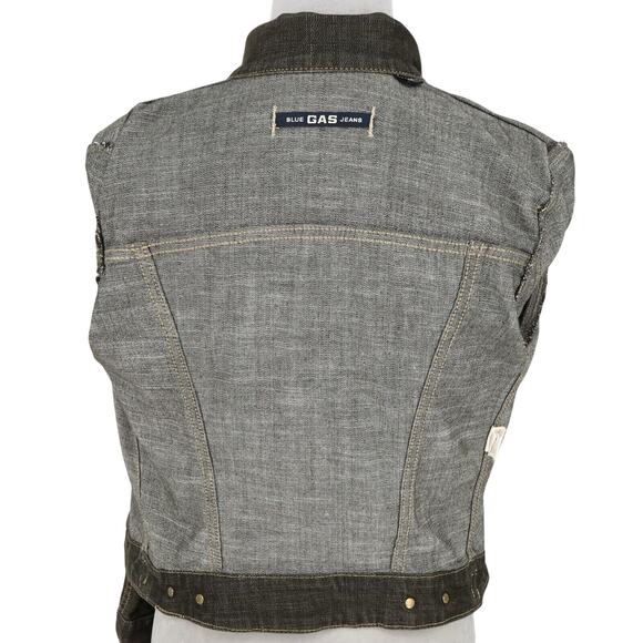 Gas Blue Jeans Jacket Womens Small Black Denim Button Up Pockets Stretch Cotton - Picture 14 of 16